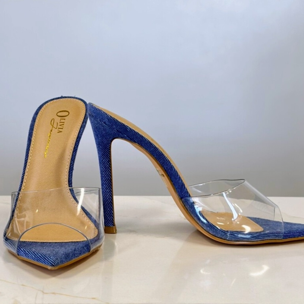 ” ECHO ” Transplant Mule High Heels (Denim Blue) 9